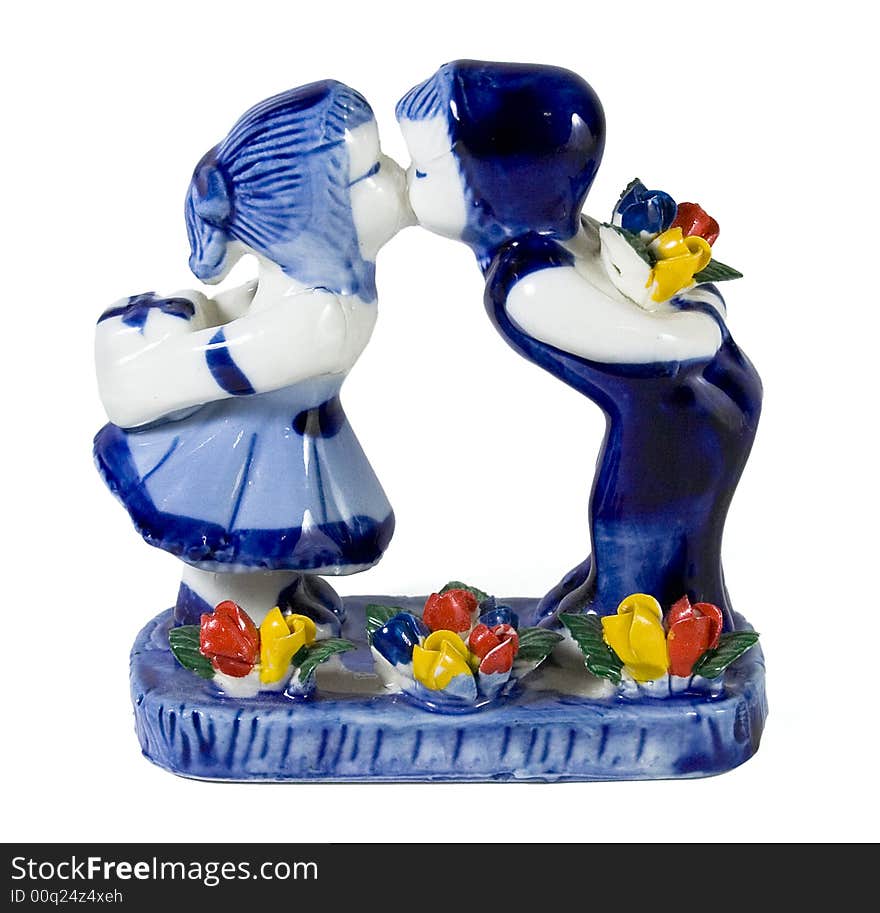 Kissing children from porcelain for decoration. Kissing children from porcelain for decoration