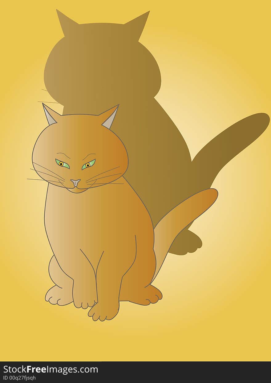 Vector image of cat brown colour on yellow background.