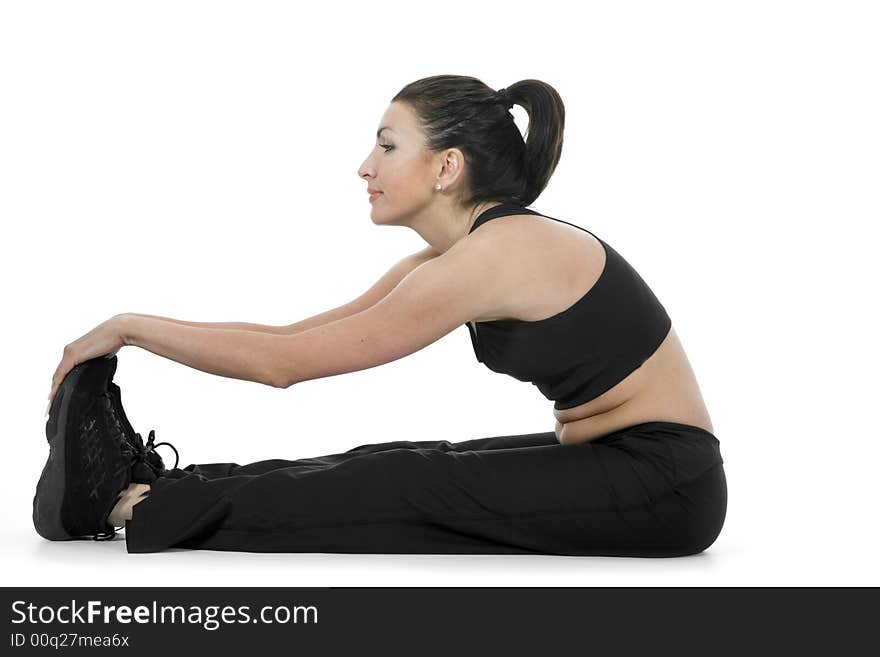 Woman practicing fitness  on  isolated background