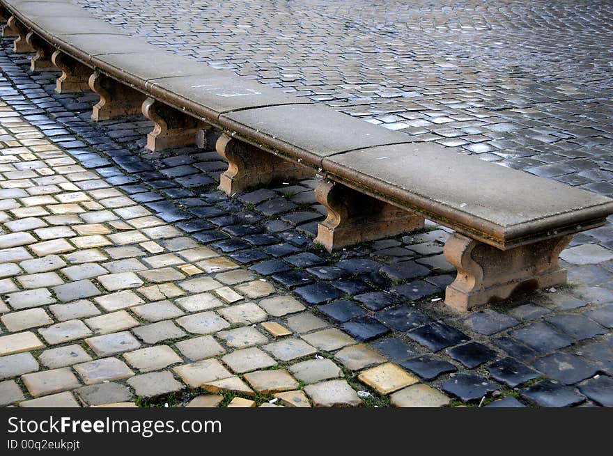 Benches in a city square. Benches in a city square