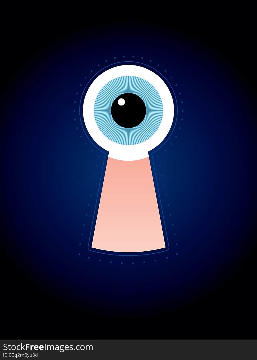 Stylised illustration of a keyhole with an eye inside