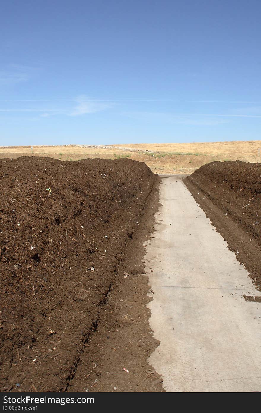 Rows of mulch at the green waste recycle plant