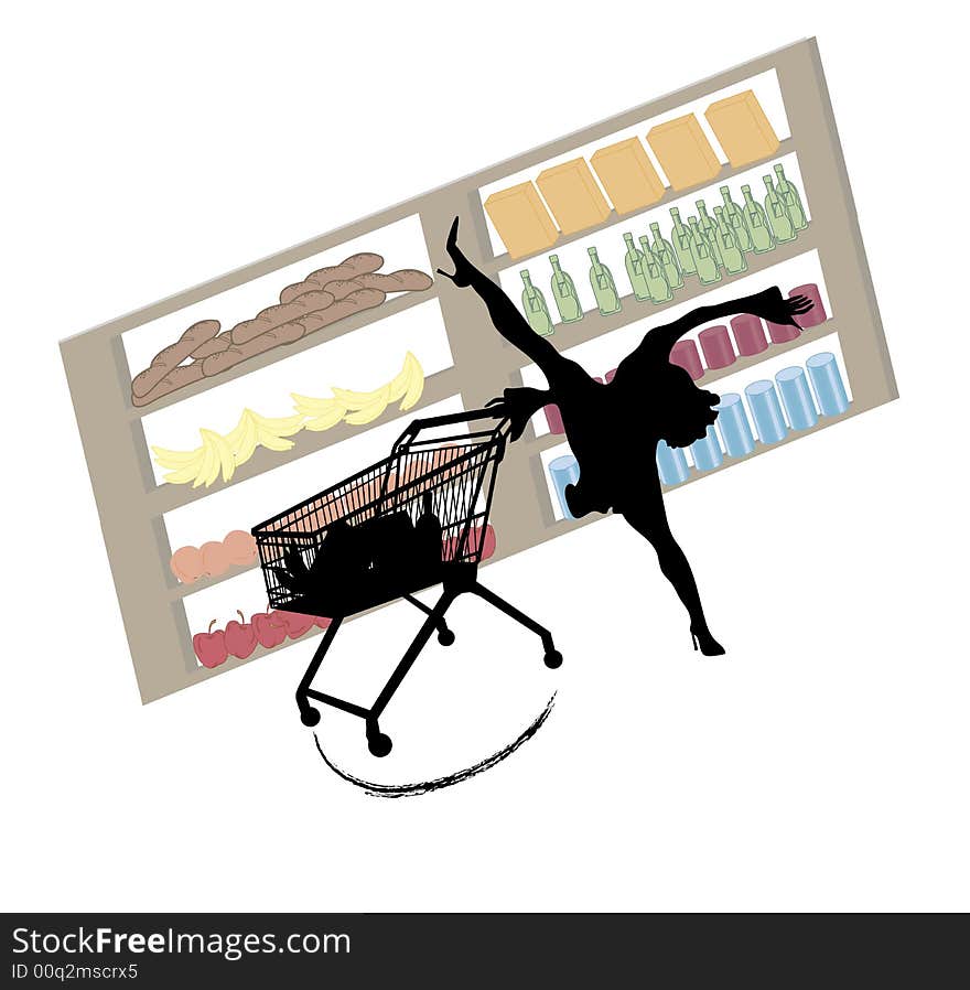 Funny silhouette of woman with extraordinary shopping skills. Funny silhouette of woman with extraordinary shopping skills