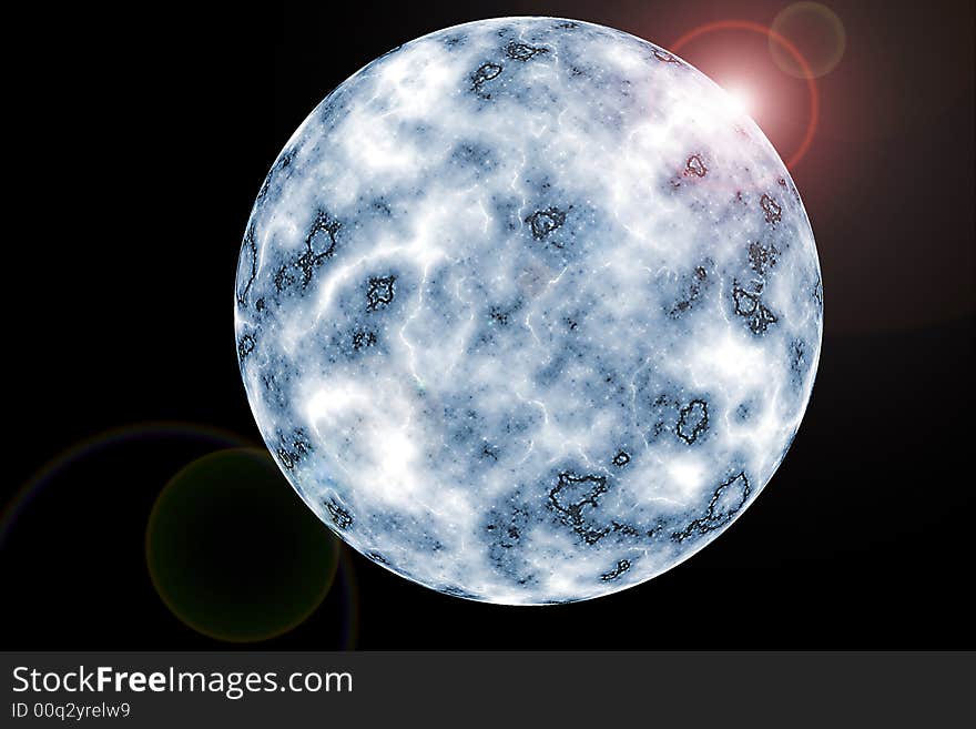 Graphic rendering of a blue planet in space