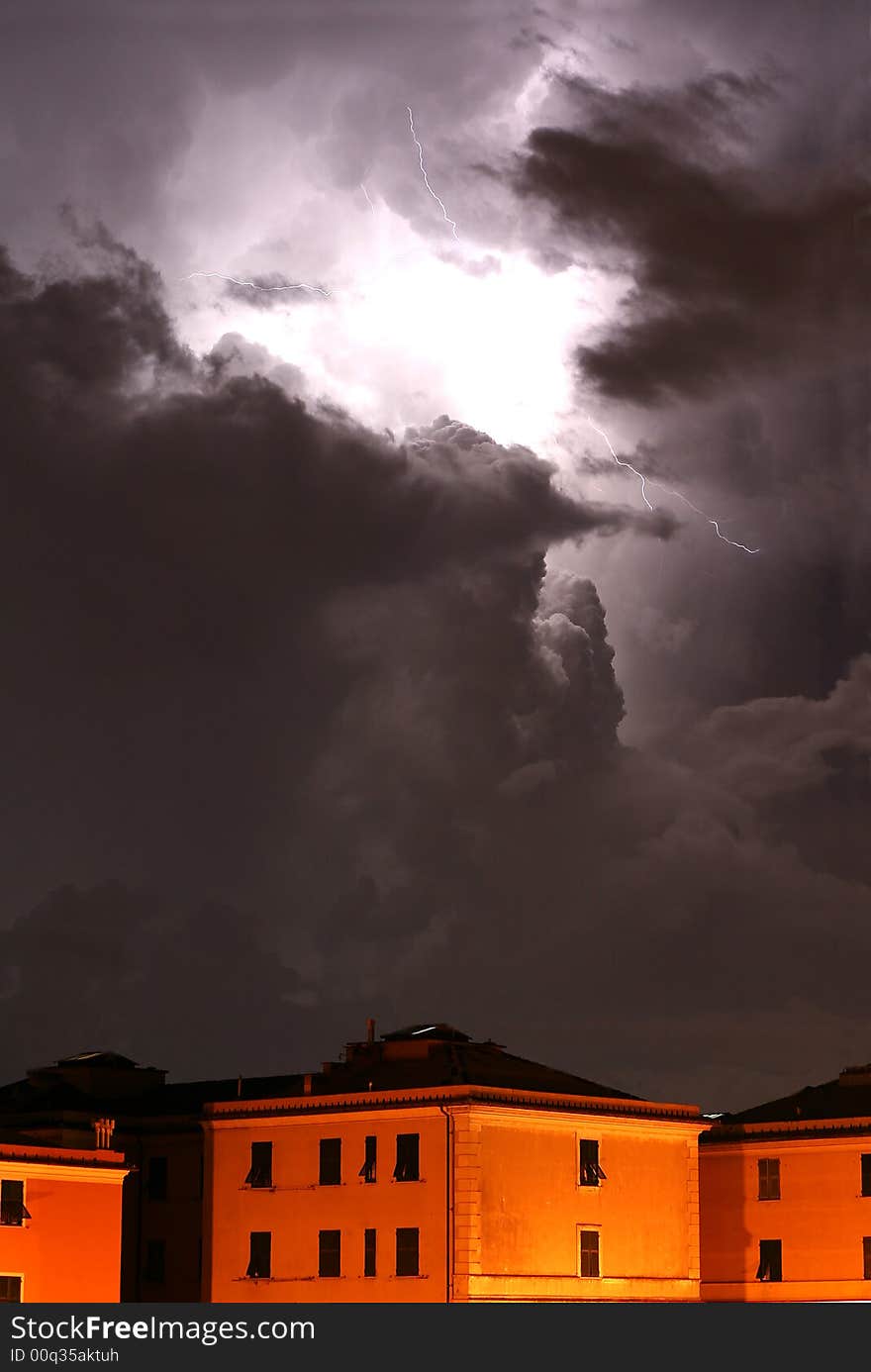 Picture of lightnings during a summer night in Genoa (Italy). Picture of lightnings during a summer night in Genoa (Italy)