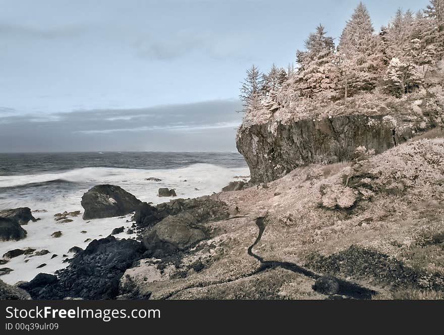 The stormy Northern California coast in infrared.