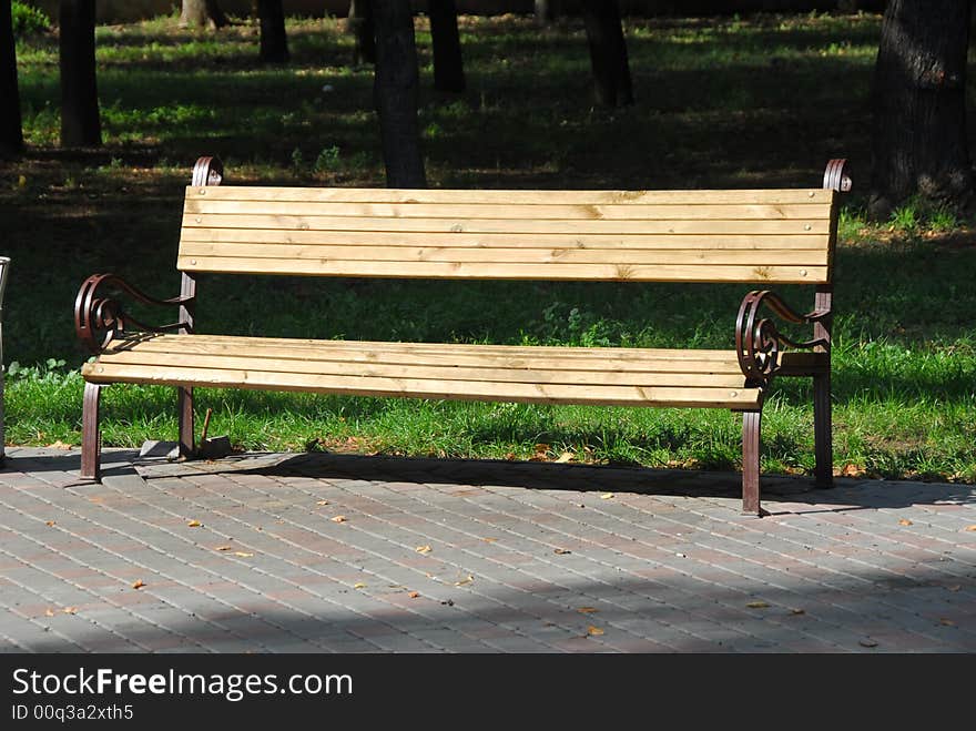 Bench in the sity park, in the sunny day