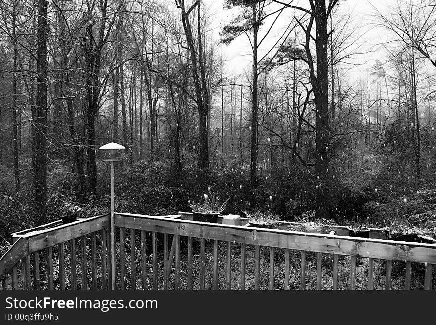 B&W pic of a neighborhood while snowing. B&W pic of a neighborhood while snowing