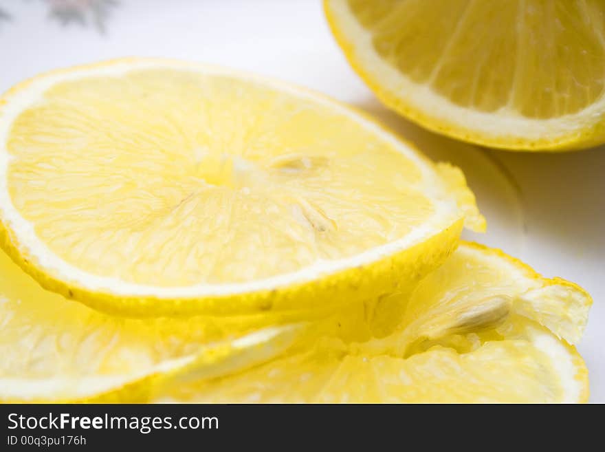 Macro close-up of fresh slices of lemon