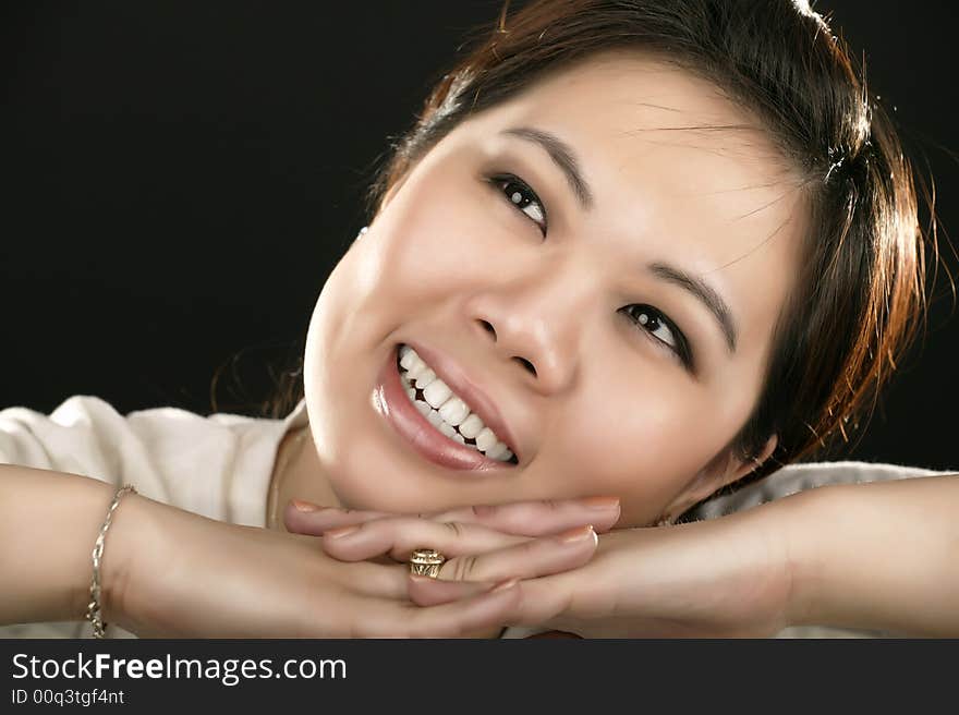 Portrait Of Asian Girl Look Up