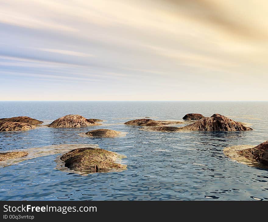 Large stones on a sea coast - 3d landscape