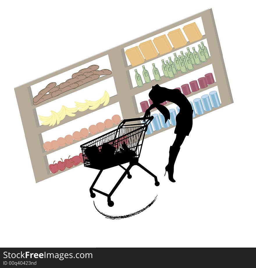 Funny silhouette of woman with extraordinary shopping skills. Funny silhouette of woman with extraordinary shopping skills