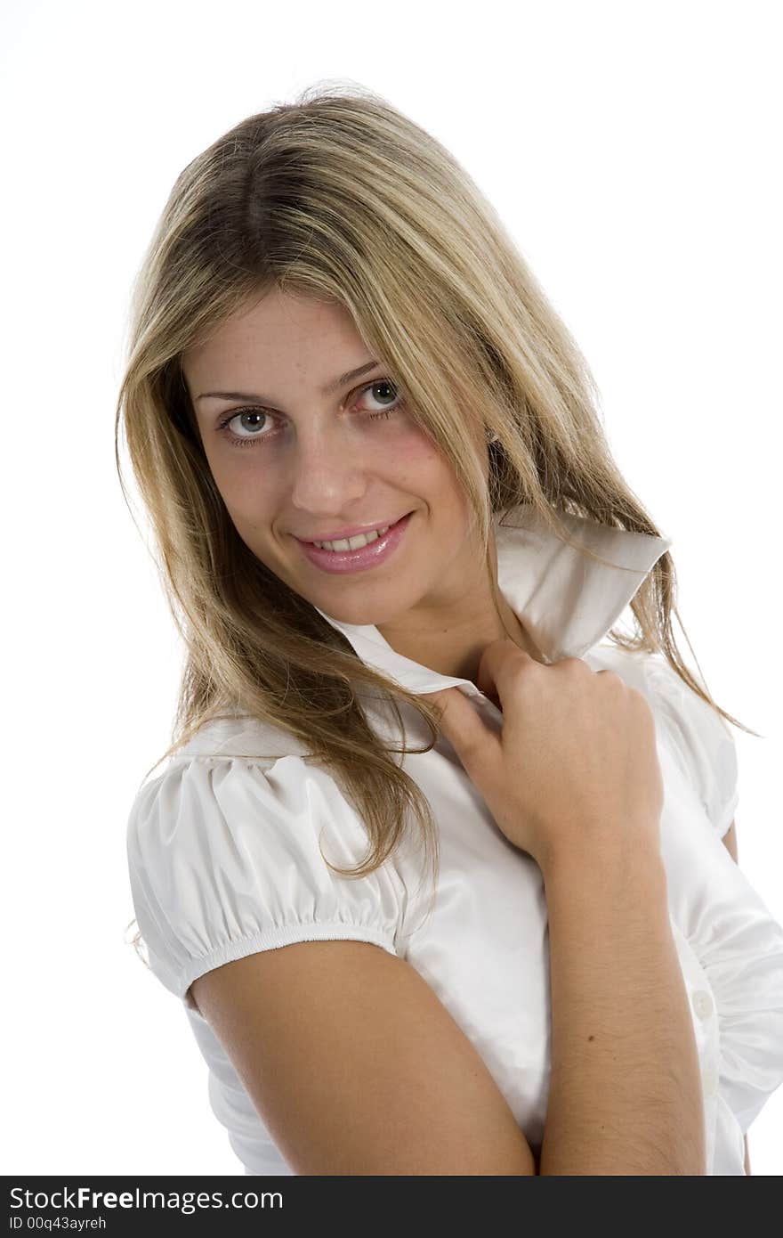 Portrait of the young beautiful girl on white background