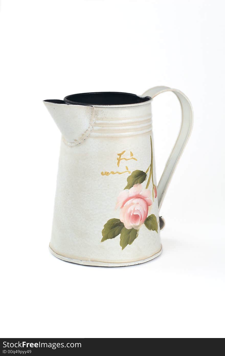 Beautiful painted watering-can on white