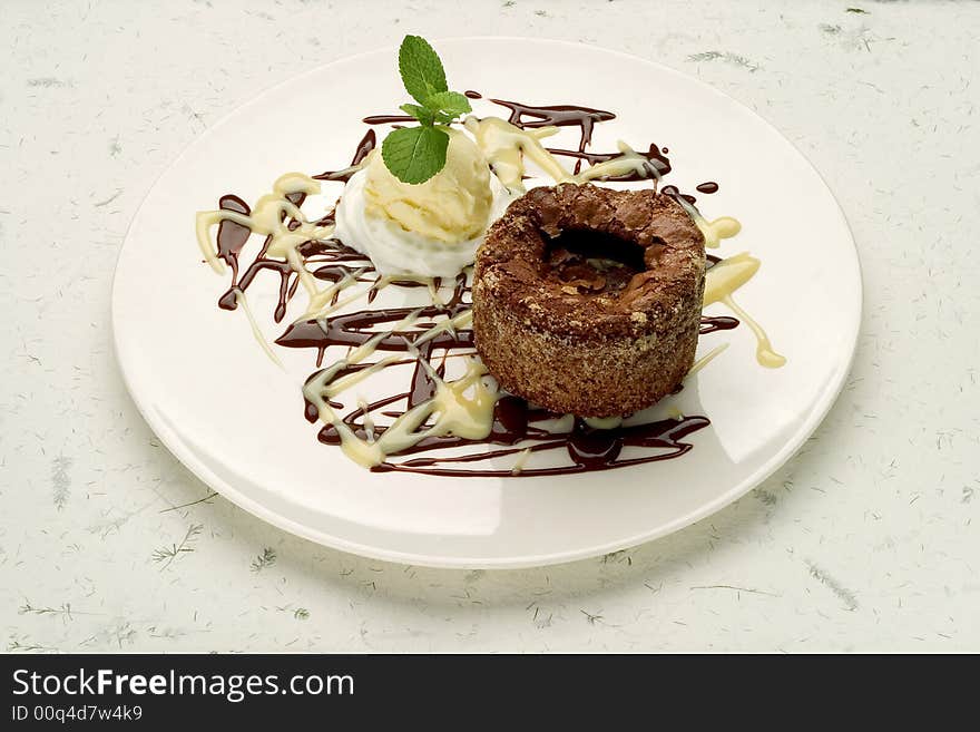 Chocolate cake with ice-cream