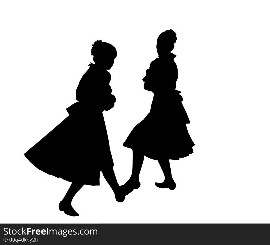 Black silhouettes of dancing girls on a white background. Illustration. Black silhouettes of dancing girls on a white background. Illustration.