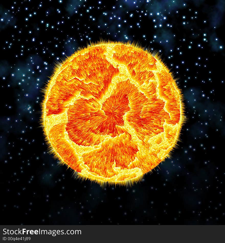 Illustration of a exploding planet on stars background. Illustration of a exploding planet on stars background