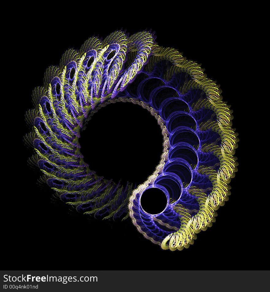 Abstract fractal resembling a 3d feathered swirl