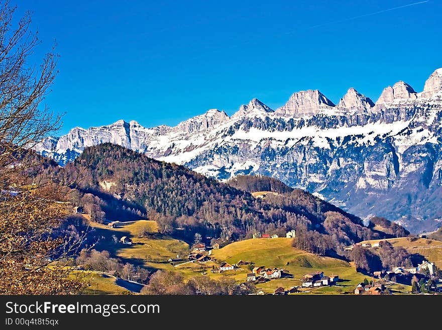 Swiss mountains landscape in winter