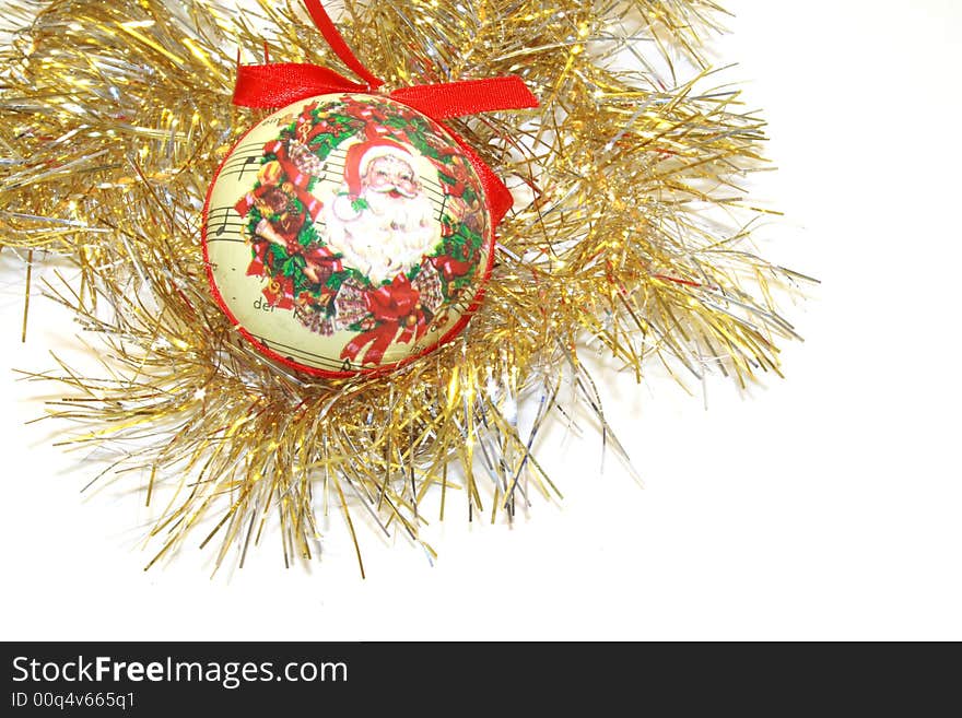 Papiermache bauble and tinsel