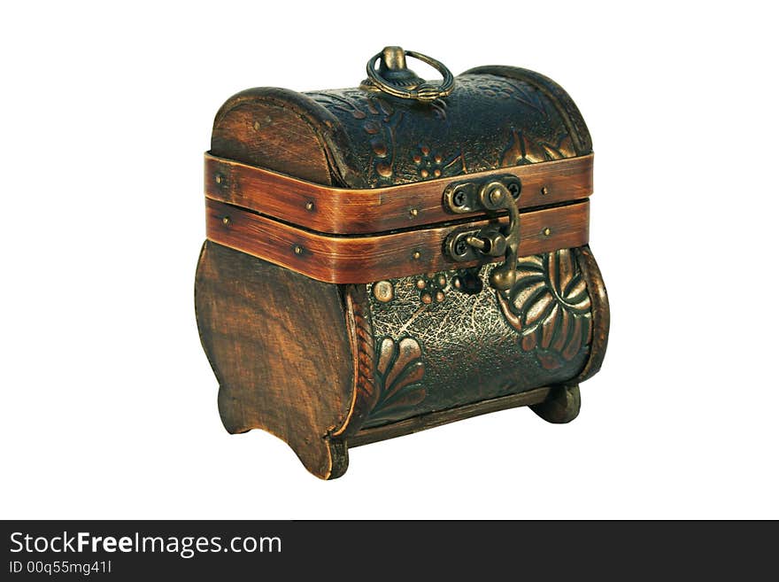 Antique wooden chest on white background