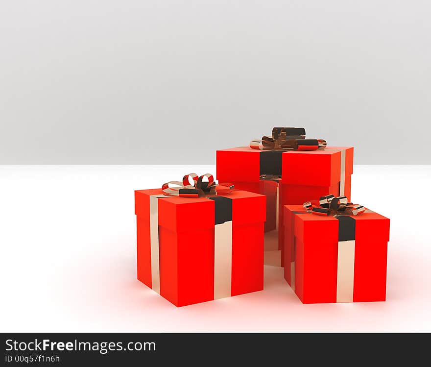 Red elegant boxes of gifts decorated by a golden tape