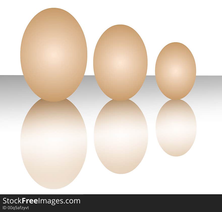 Three natural eggs with reflex. Three natural eggs with reflex