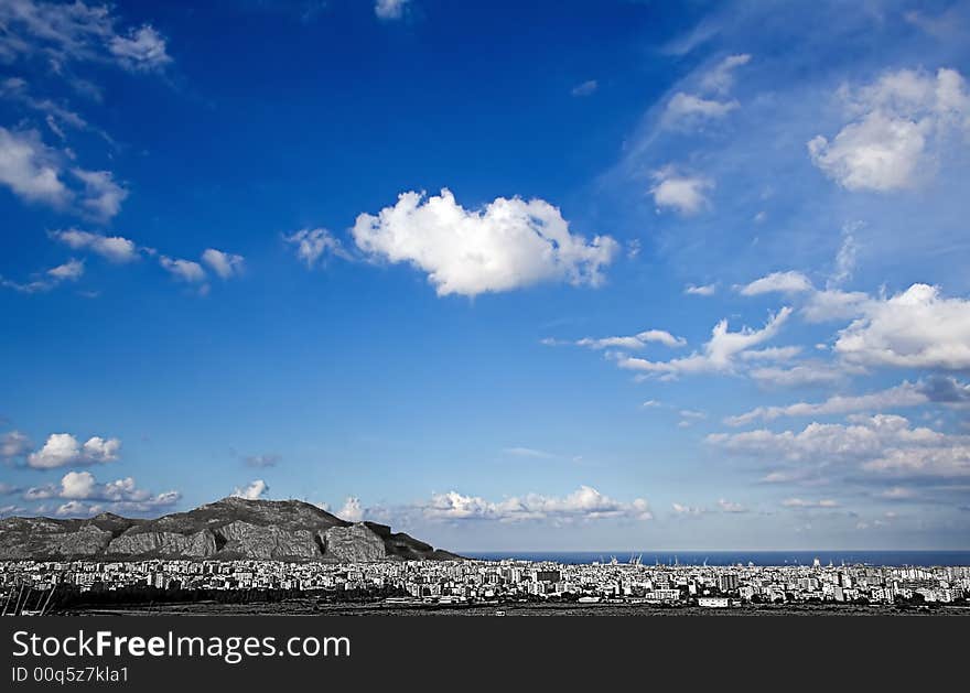 Urban sky and clouds with sea background