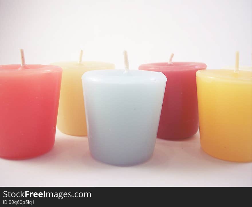 Colorful candles in assorted positions