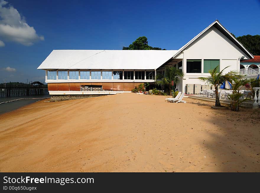 Beach house and blue sky