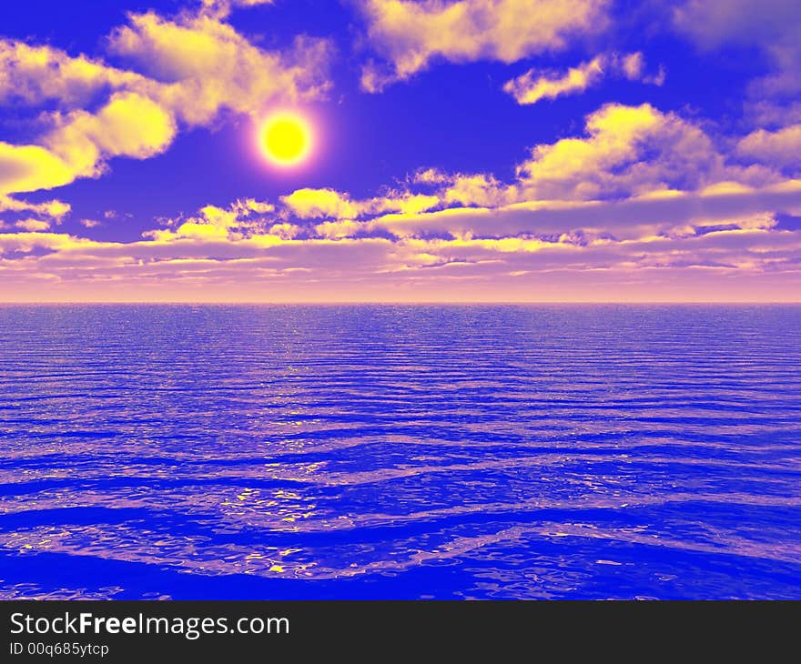 Beautiful sea and sky at sunset - digital artwork. Beautiful sea and sky at sunset - digital artwork