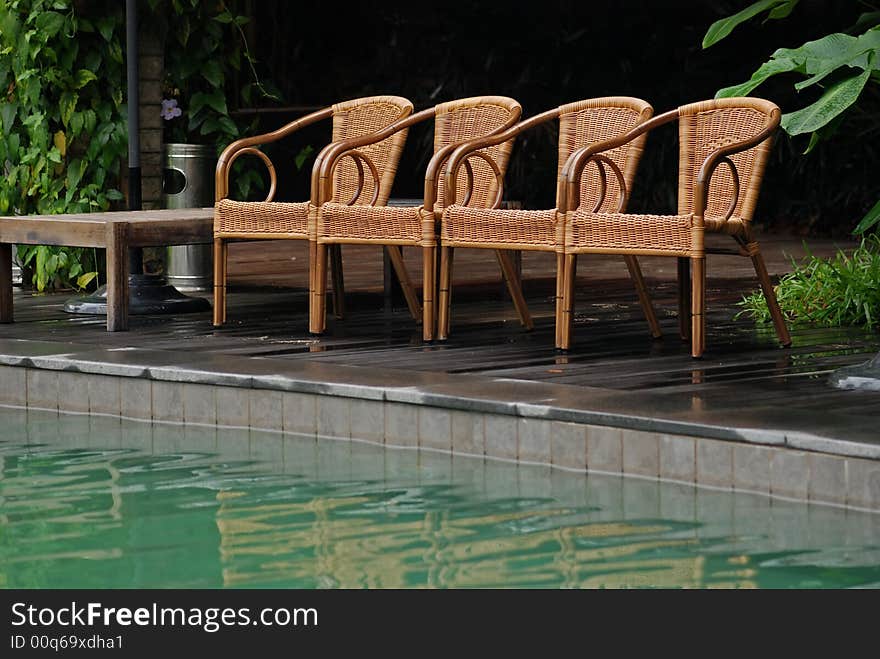 Rattan chair at the pool sides