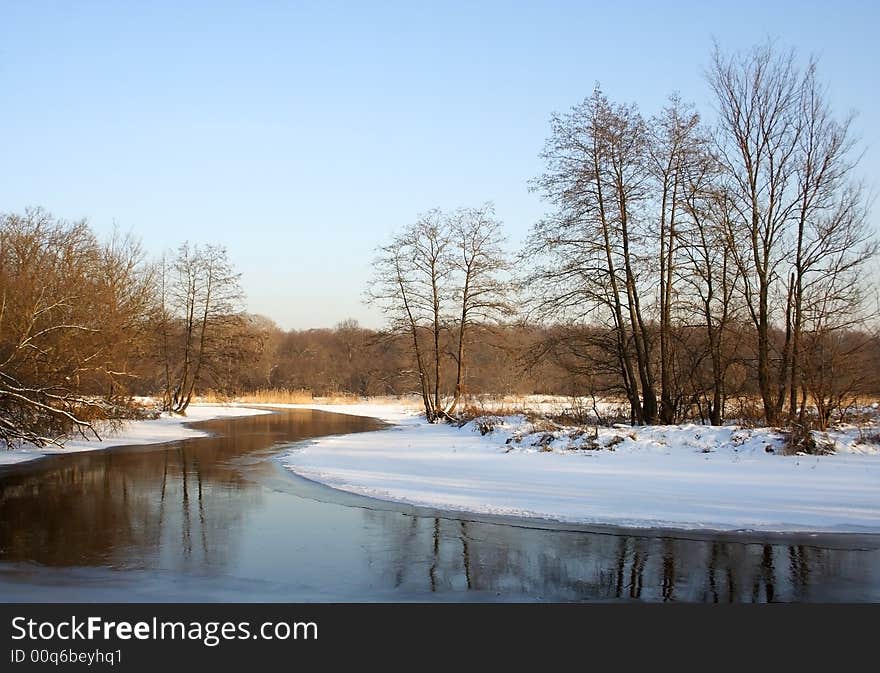 Winter river. Russian preserve. Voronezh area.