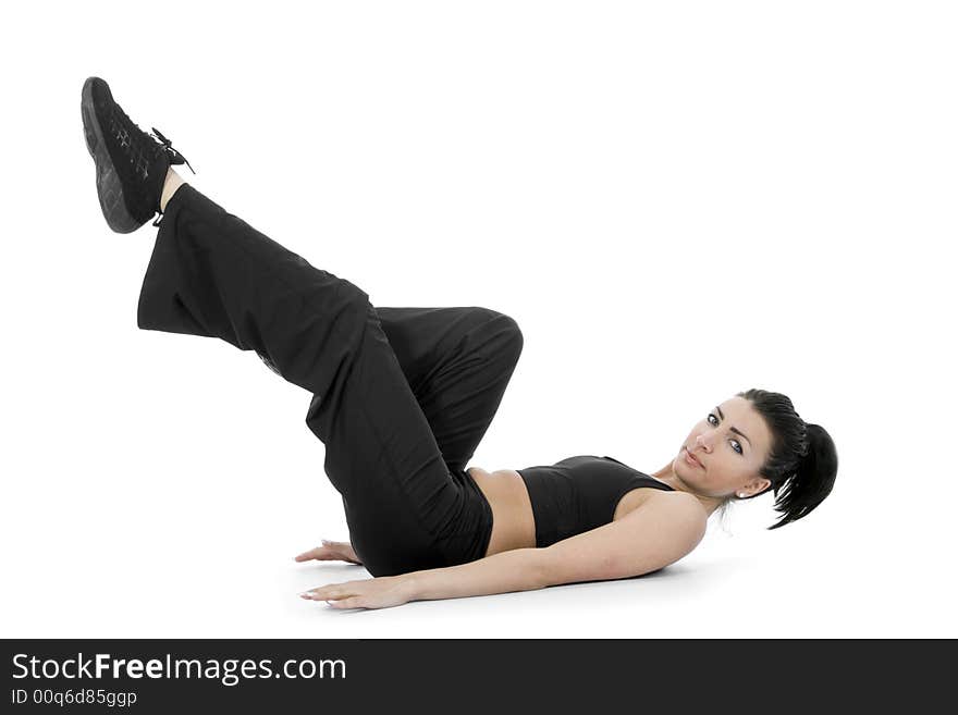 Woman practicing fitness  on  isolated background