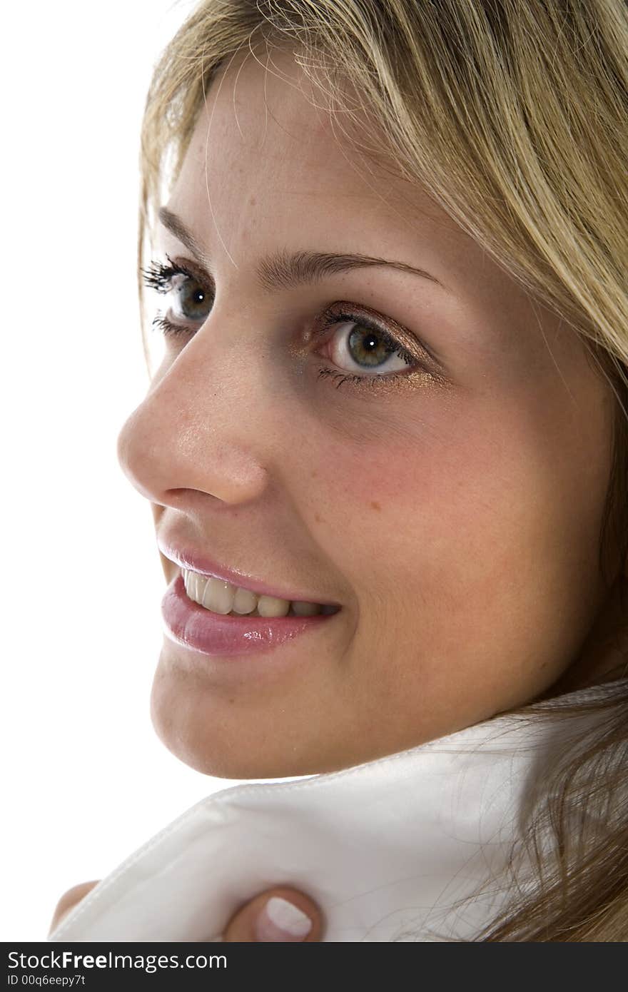 Portrait of the young beautiful girl on white background