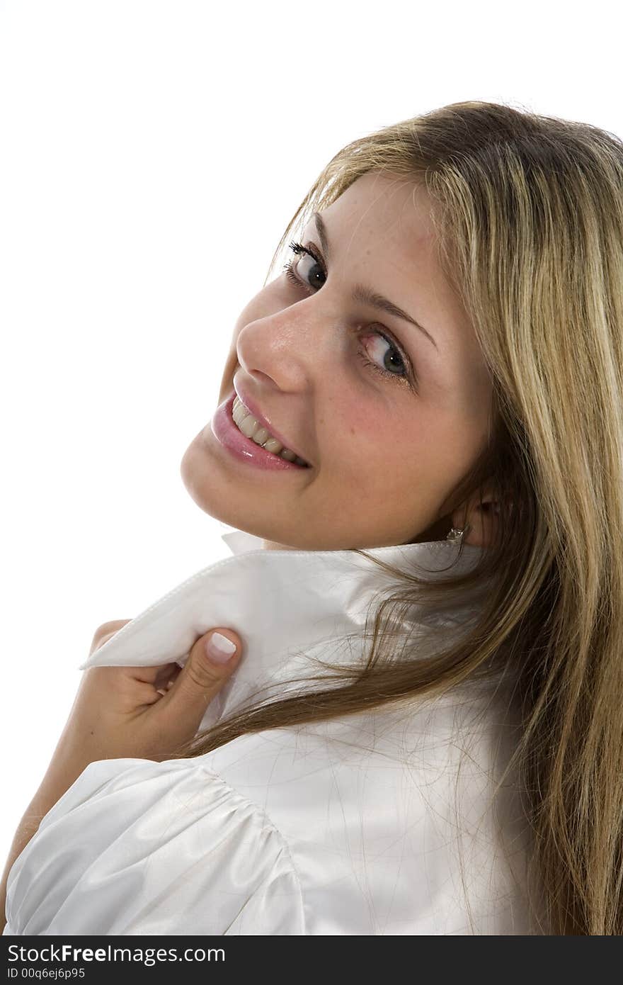 Portrait of the young beautiful girl on white background