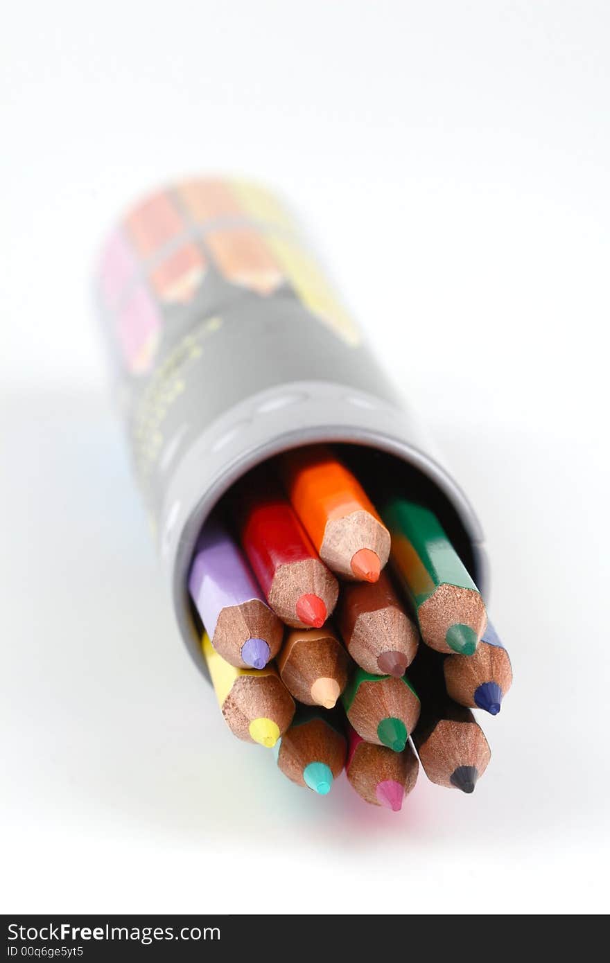 Colorful pencils in a box