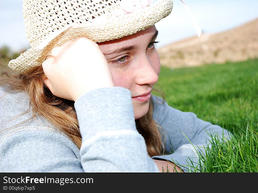 Young girl is enjoying herself at outdoor location