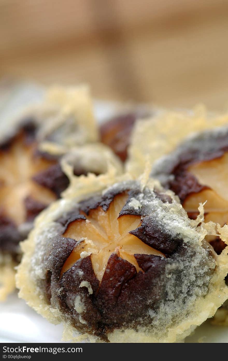 Close up set of mushroom with bamboo background