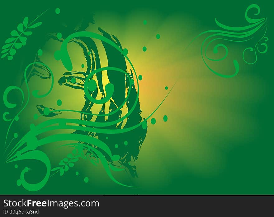 Beautiful girl an green background illustration