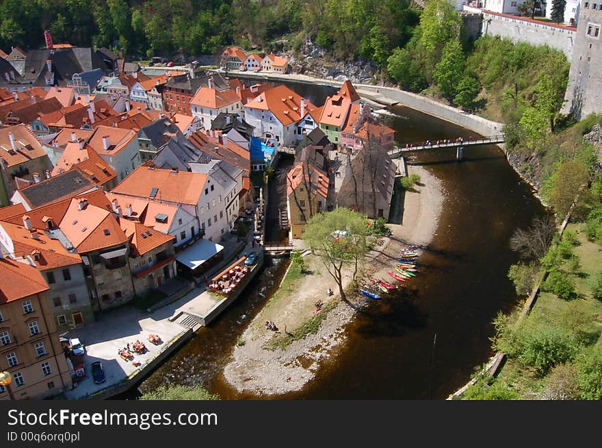 Aerial view about Cesky Krumlov, Czech Republic. Aerial view about Cesky Krumlov, Czech Republic