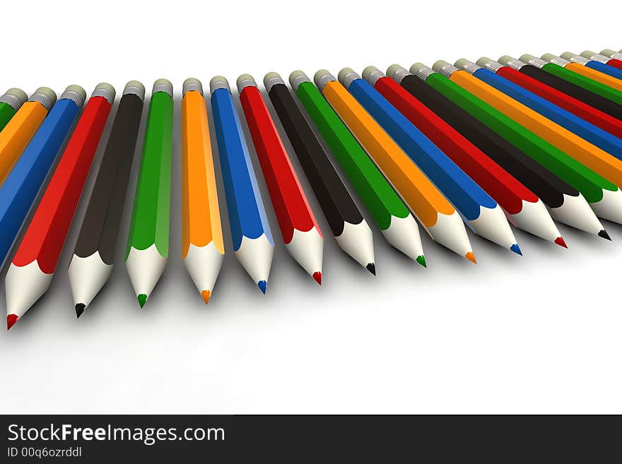 Coloured pencils - 3d render - isolated on white background