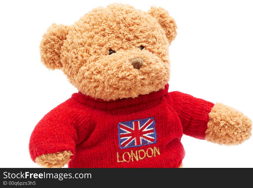 Brown Teddy Bear In Red Sweater On White