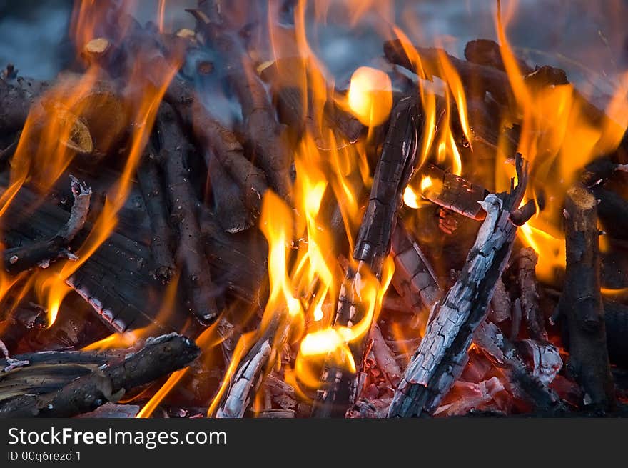 Burning embers fireplace abstract background