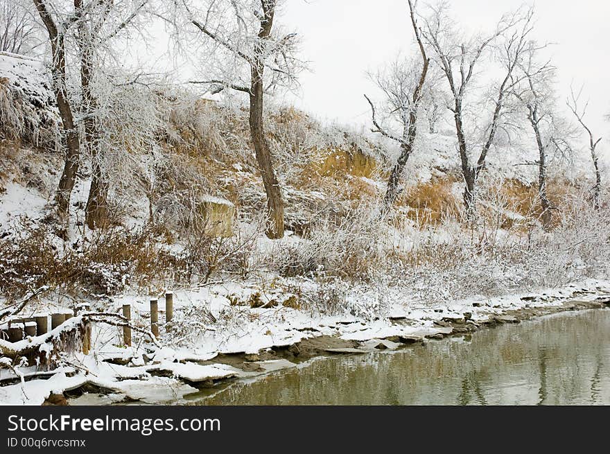 Winter Danube river bank landscape