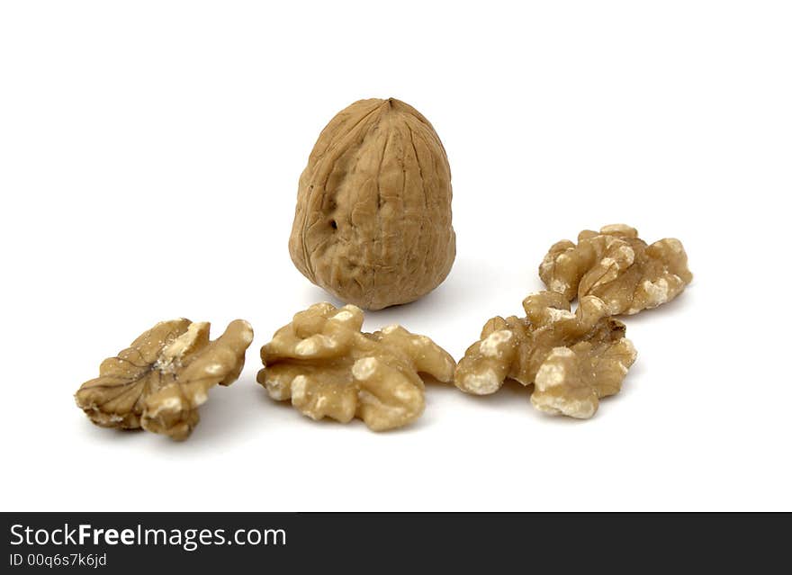 Nuts and whole peeled in white background