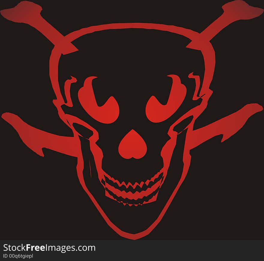 Red funny skeleton on black background -  illustration