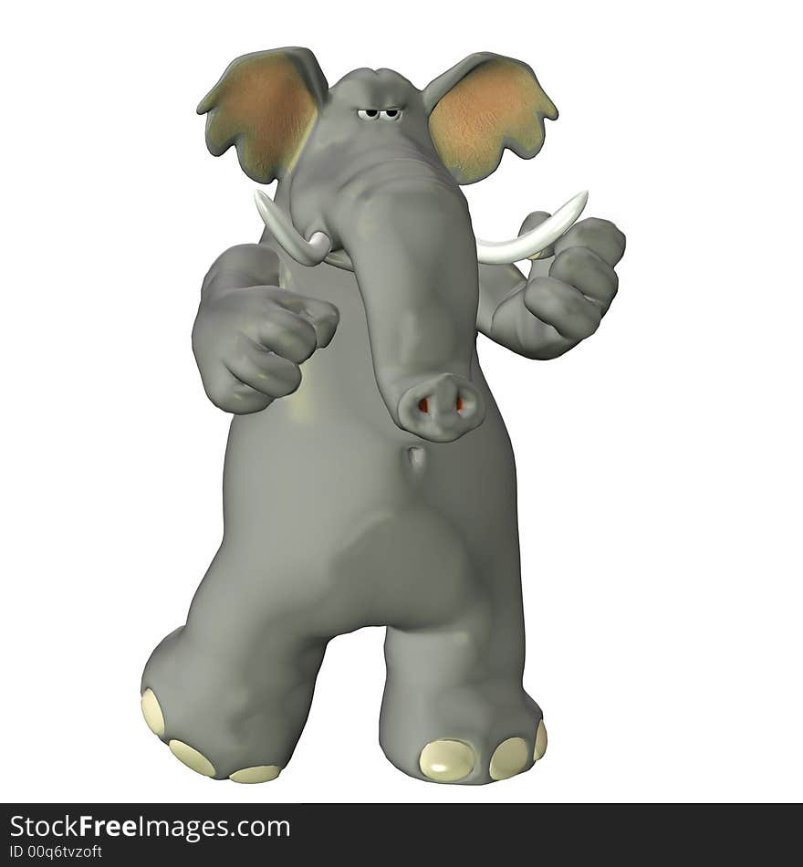 Angry elephant on a white background