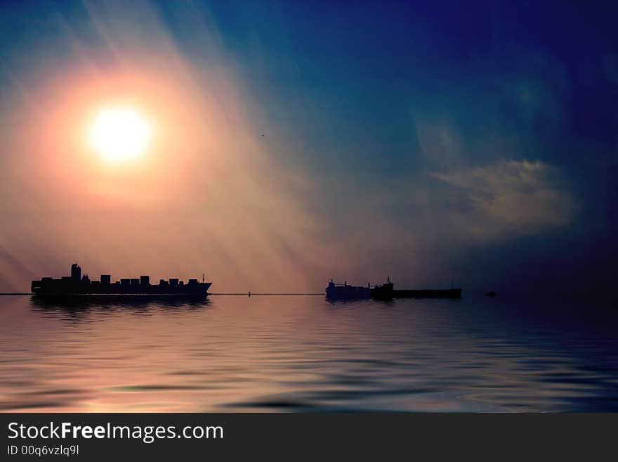 Ships at sunset