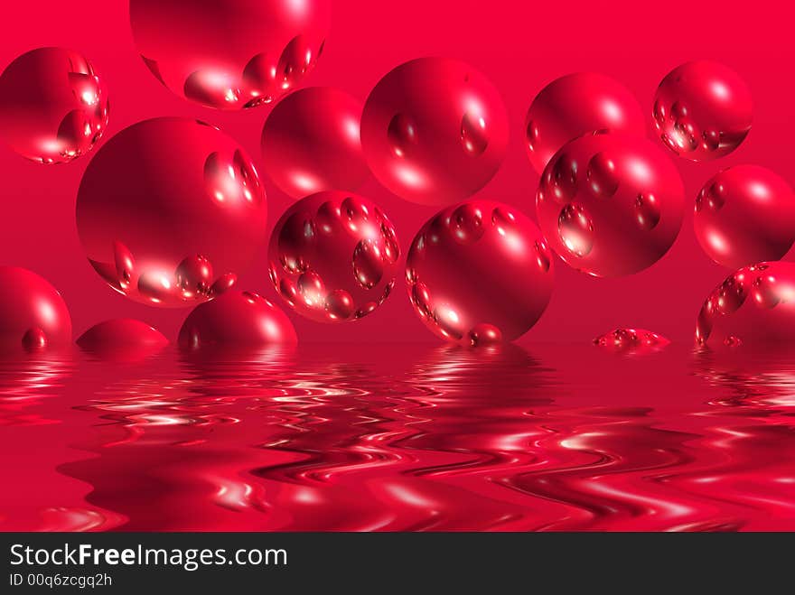 Bright red bubbles floating over a sea of red.